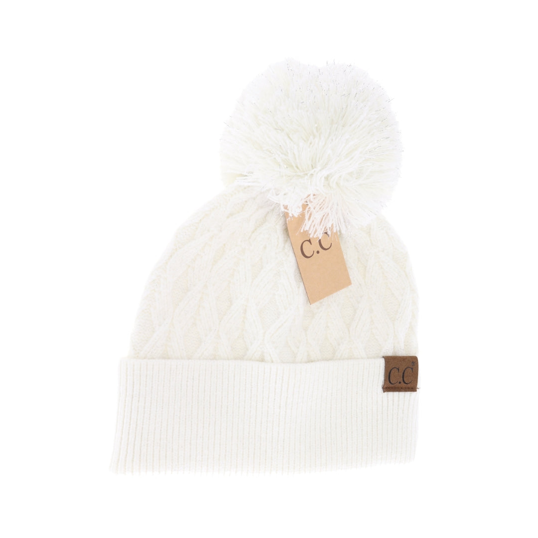 Lurex Cable Knit Pom C.C Beanie HTE0019