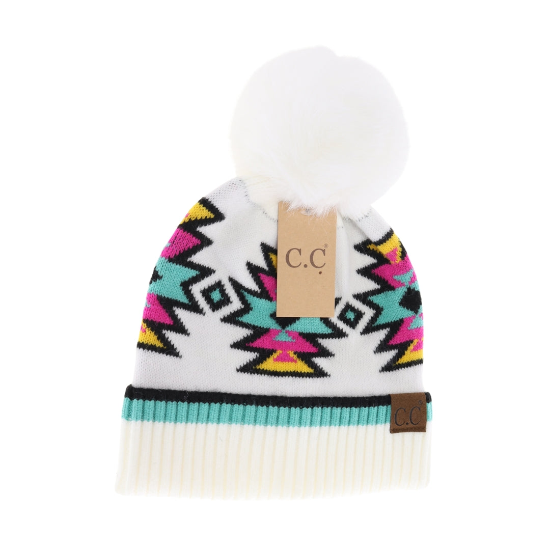 Southwestern Faux Fur Pom C.C Beanie HTE0030