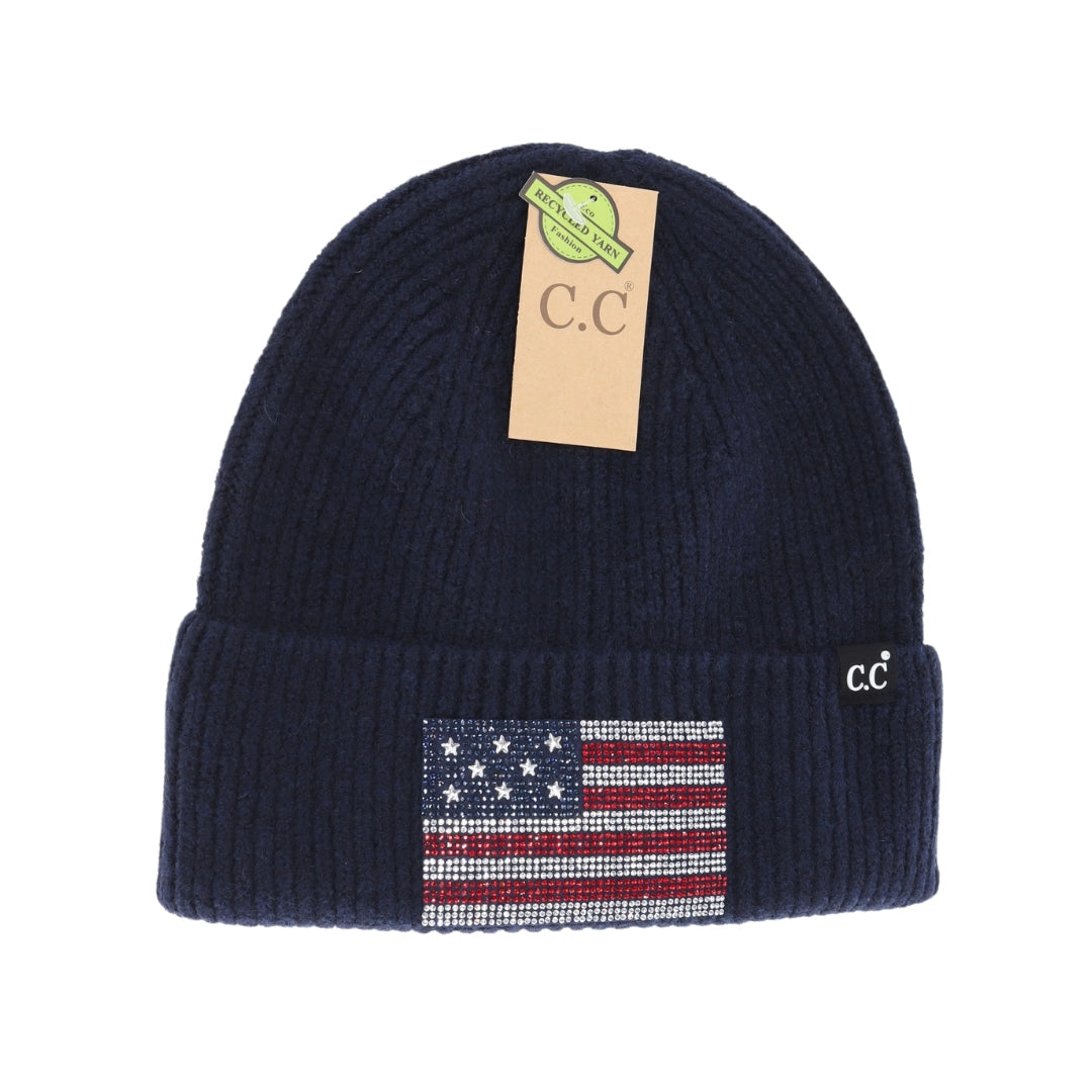 Rhinestone USA Flag C.C Beanie HTE0021