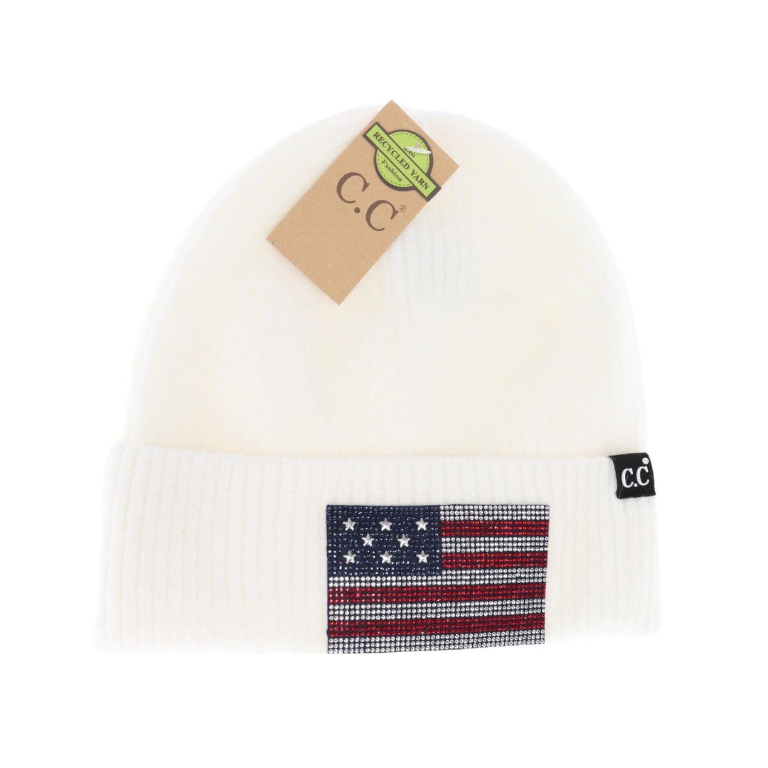 Rhinestone USA Flag C.C Beanie HTE0021