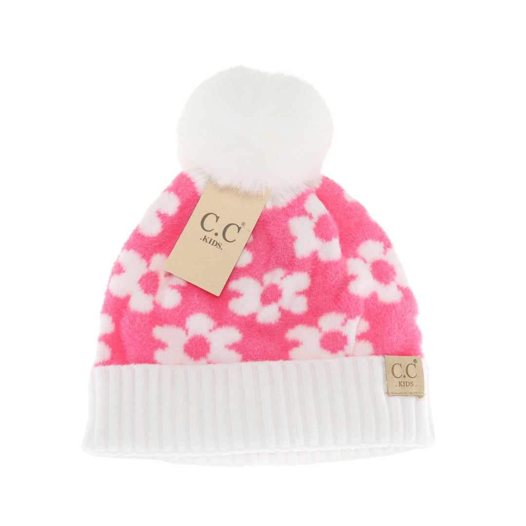 KIDS Daisy Faux Fur Pom C.C Beanie KDHTE0063