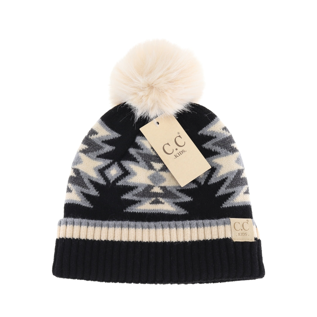 KIDS Southwestern Faux Fur Pom C.C Beanie KDHTE0030