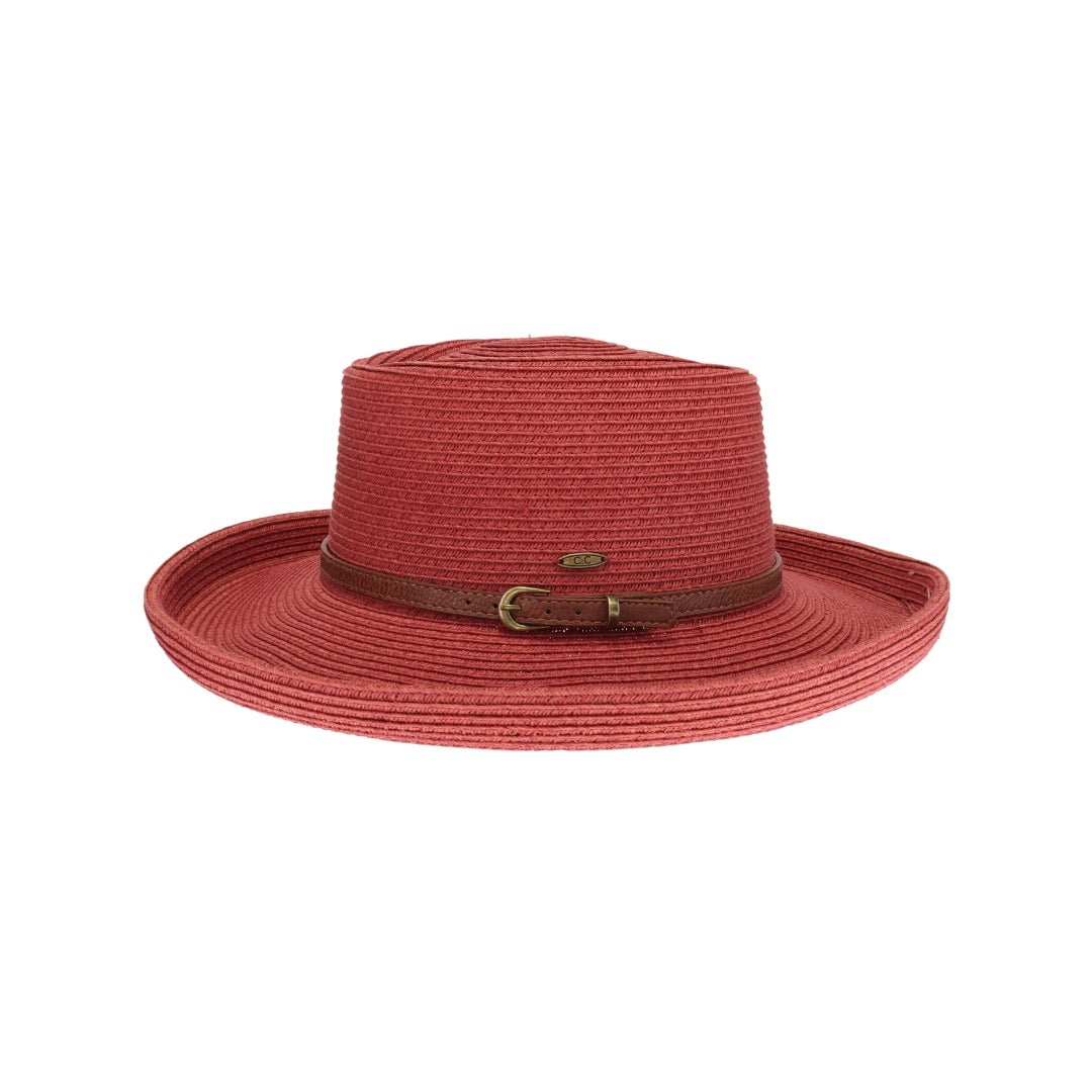 Vegan Leather Belt Band C.C Boater Sun Hat STH0031