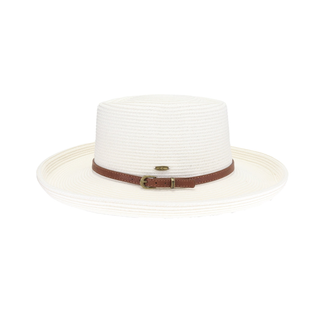 Vegan Leather Belt Band C.C Boater Sun Hat STH0031