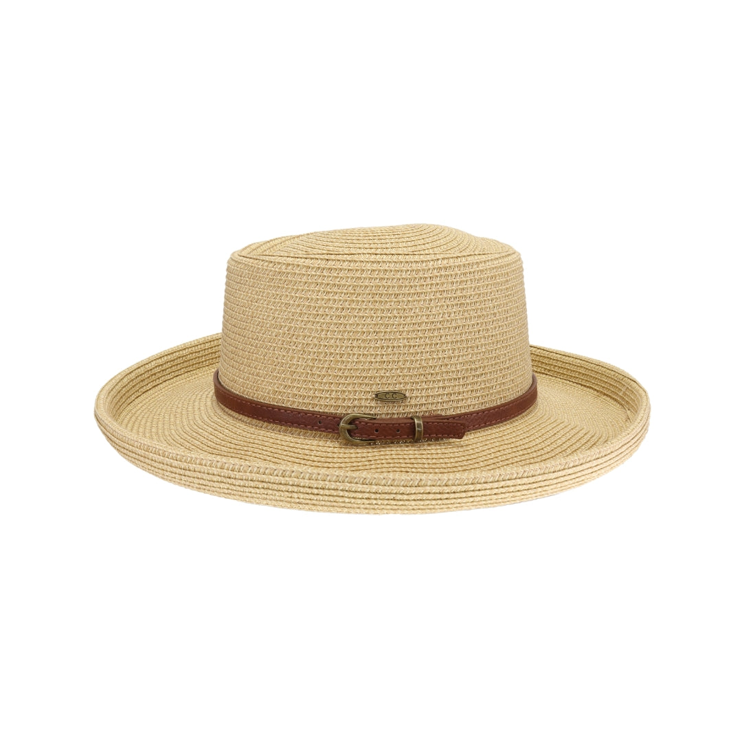 Vegan Leather Belt Band C.C Boater Sun Hat STH0031