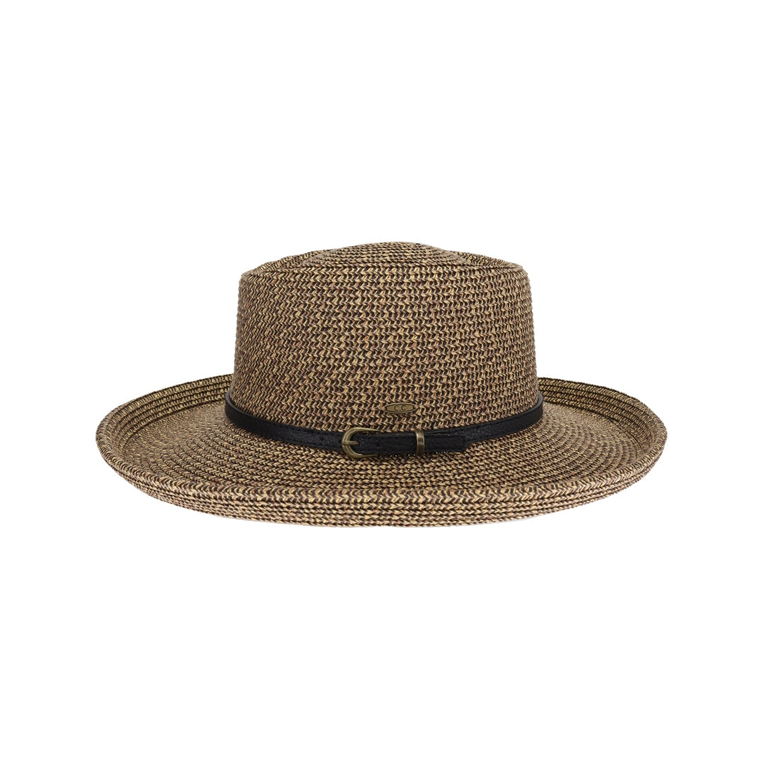 Vegan Leather Belt Band C.C Boater Sun Hat STH0031