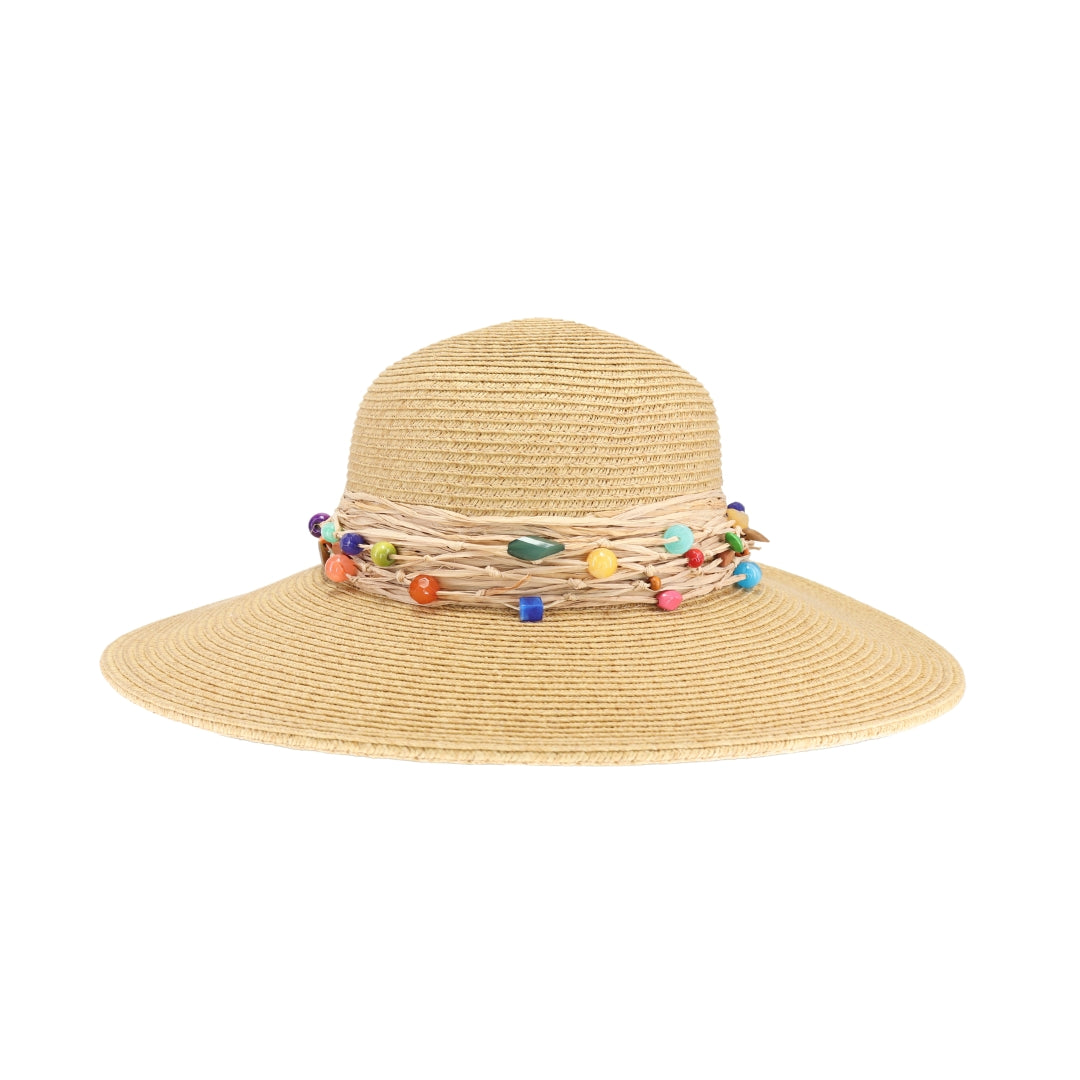 Colorful Bead Trim Wide Brim C.C Sun Hat STH0025