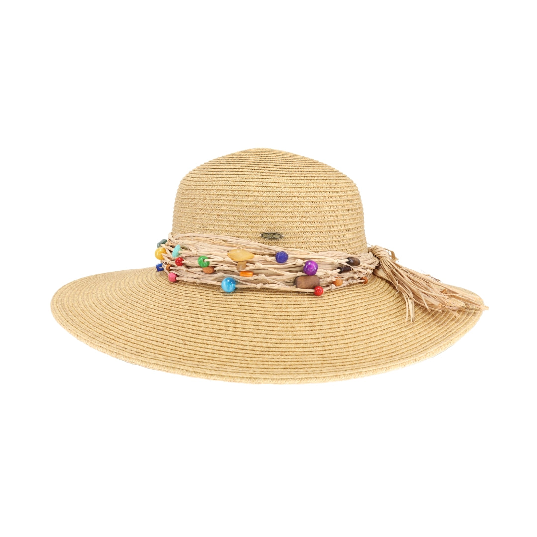 Colorful Bead Trim Wide Brim C.C Sun Hat STH0025