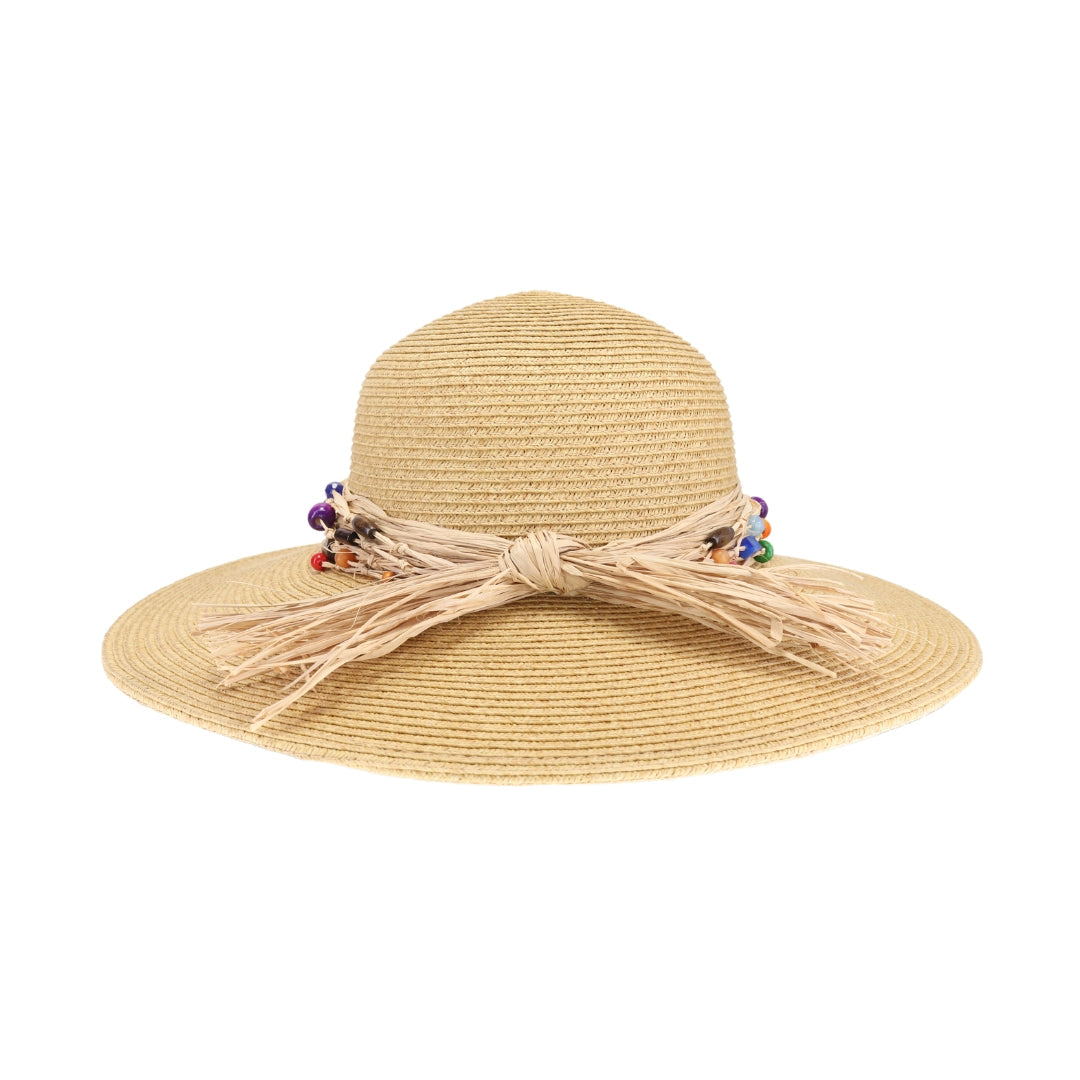 Colorful Bead Trim Wide Brim C.C Sun Hat STH0025