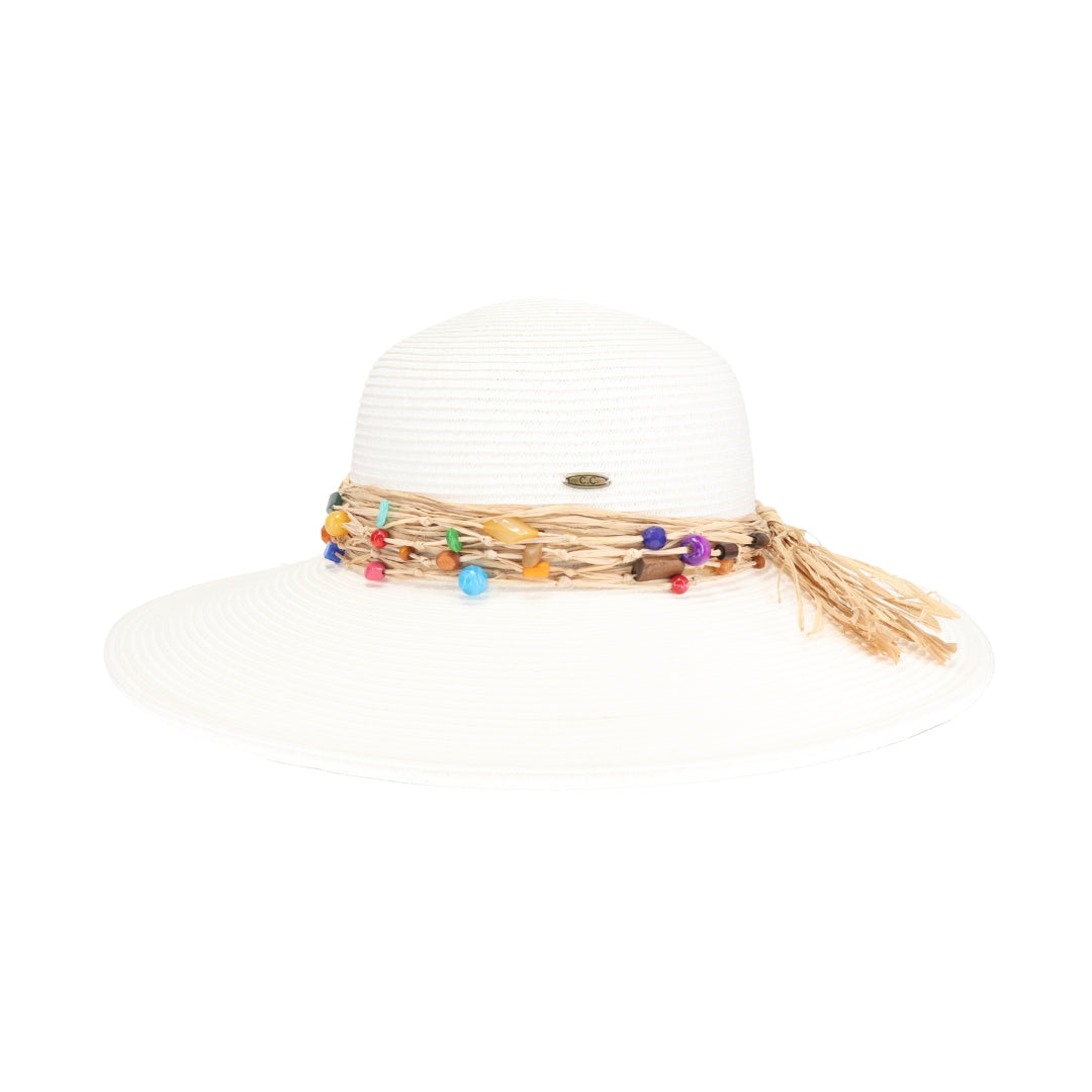 Colorful Bead Trim Wide Brim C.C Sun Hat STH0025