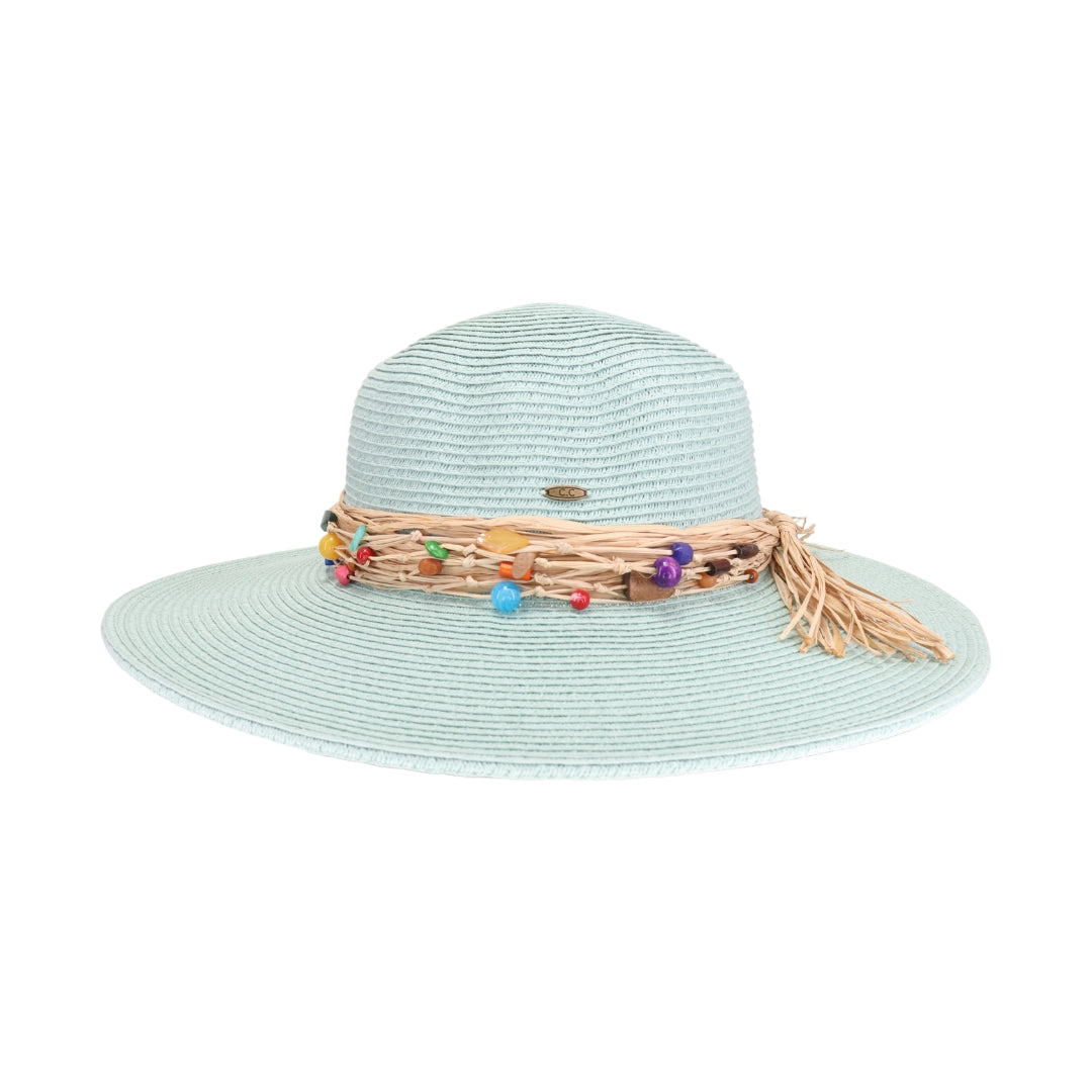 Colorful Bead Trim Wide Brim C.C Sun Hat STH0025