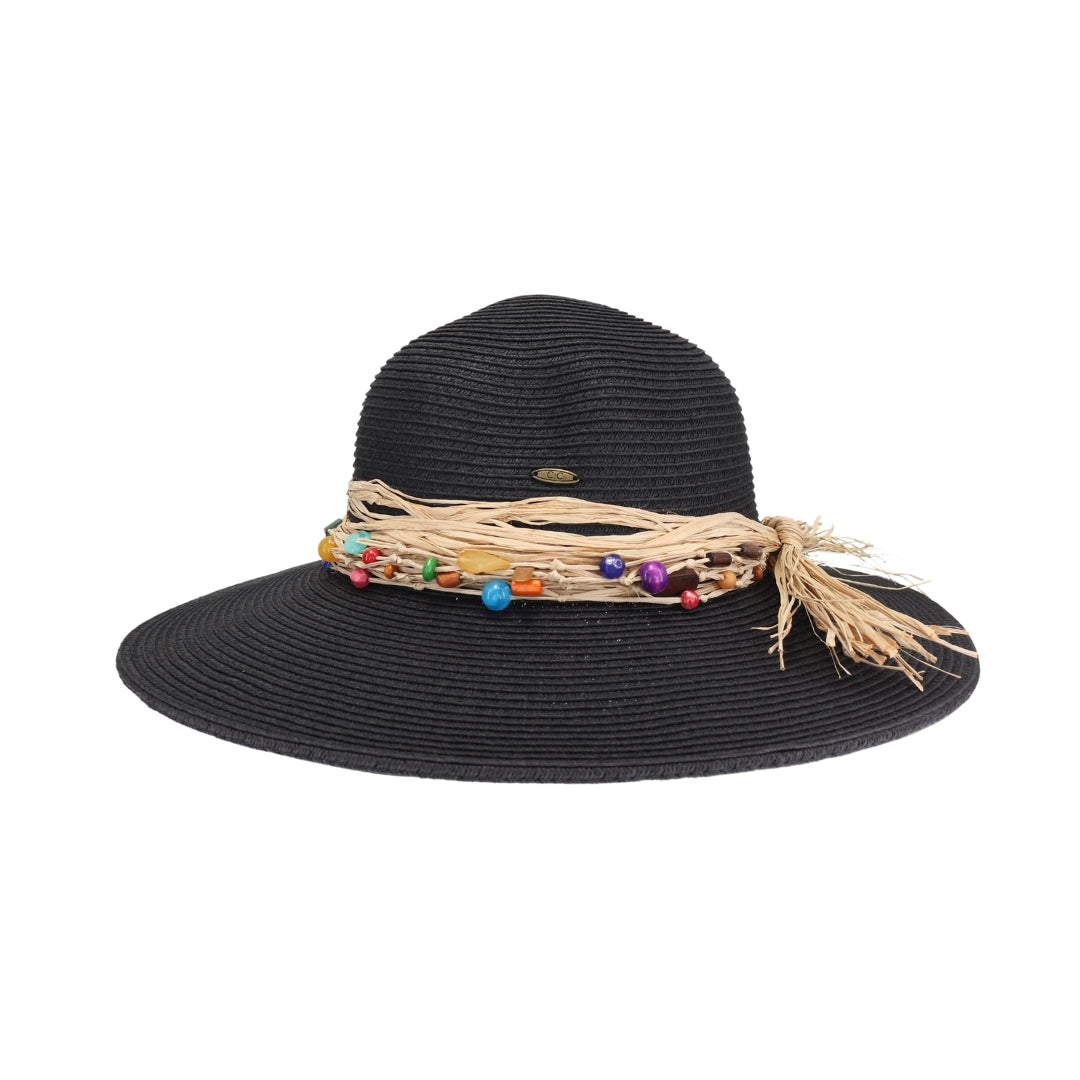 Colorful Bead Trim Wide Brim C.C Sun Hat STH0025