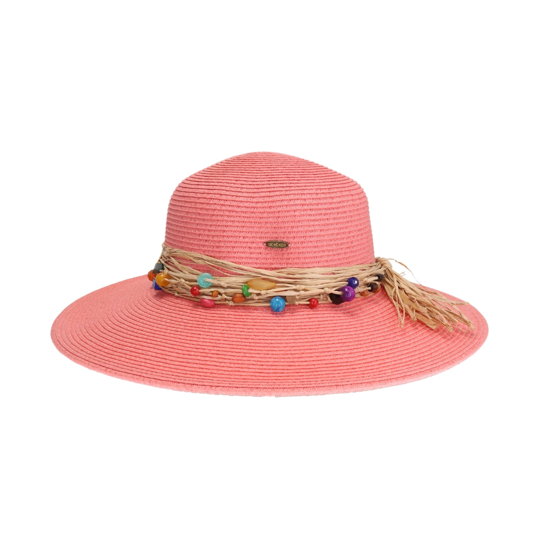 Colorful Bead Trim Wide Brim C.C Sun Hat STH0025