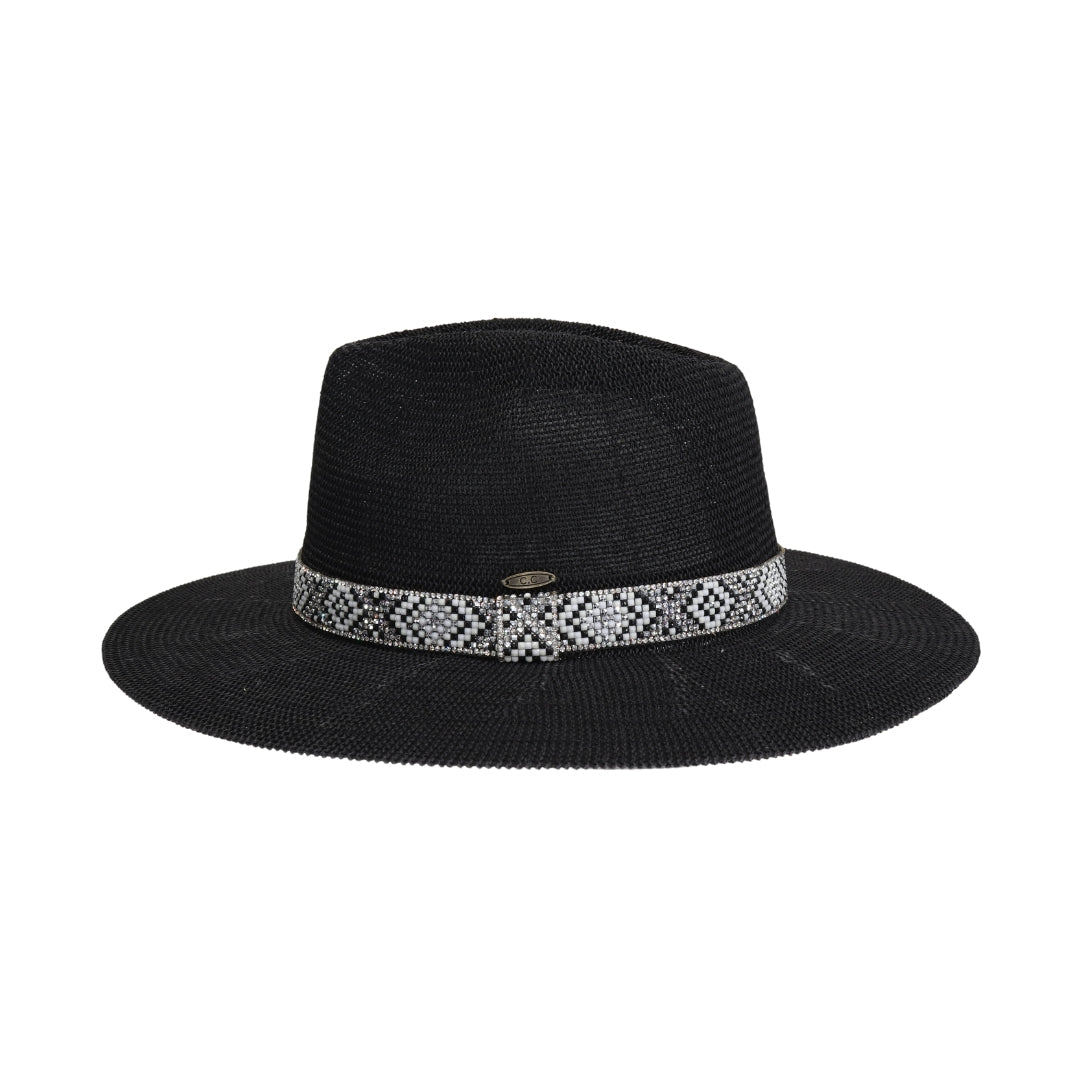 Knit Seed Bead/Rhinestone Band Panama Hat KPC0001