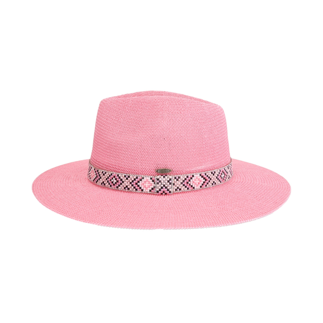 Knit Seed Bead/Rhinestone Band Panama Hat KPC0001