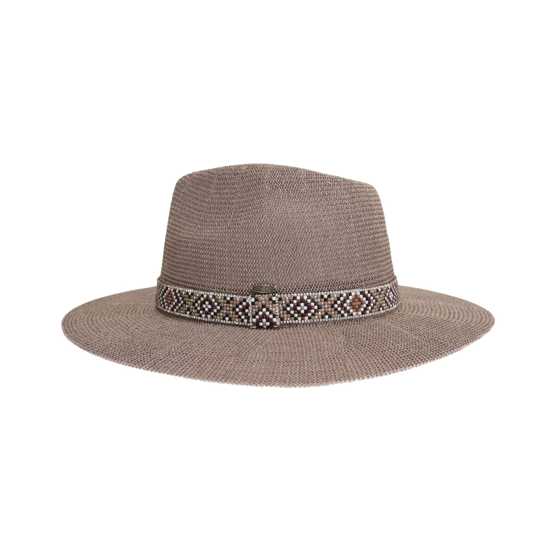 Knit Seed Bead/Rhinestone Band Panama Hat KPC0001