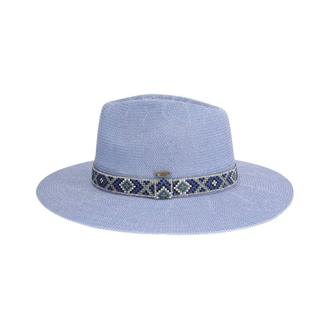 Knit Seed Bead/Rhinestone Band Panama Hat KPC0001