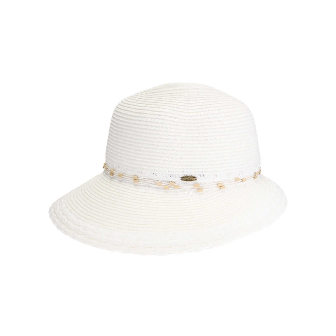 Wooden Bead Trim Cloche C.C Sun Hat STH0026