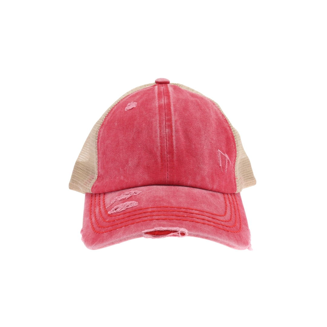 Washed Denim Criss Cross High Pony CC Ball Cap BT780