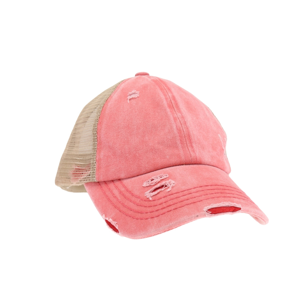 Washed Denim Criss Cross High Pony CC Ball Cap BT780