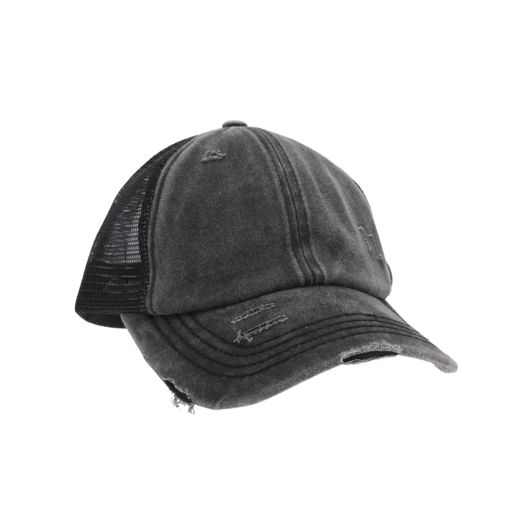 Washed Denim Criss Cross High Pony CC Ball Cap BT780