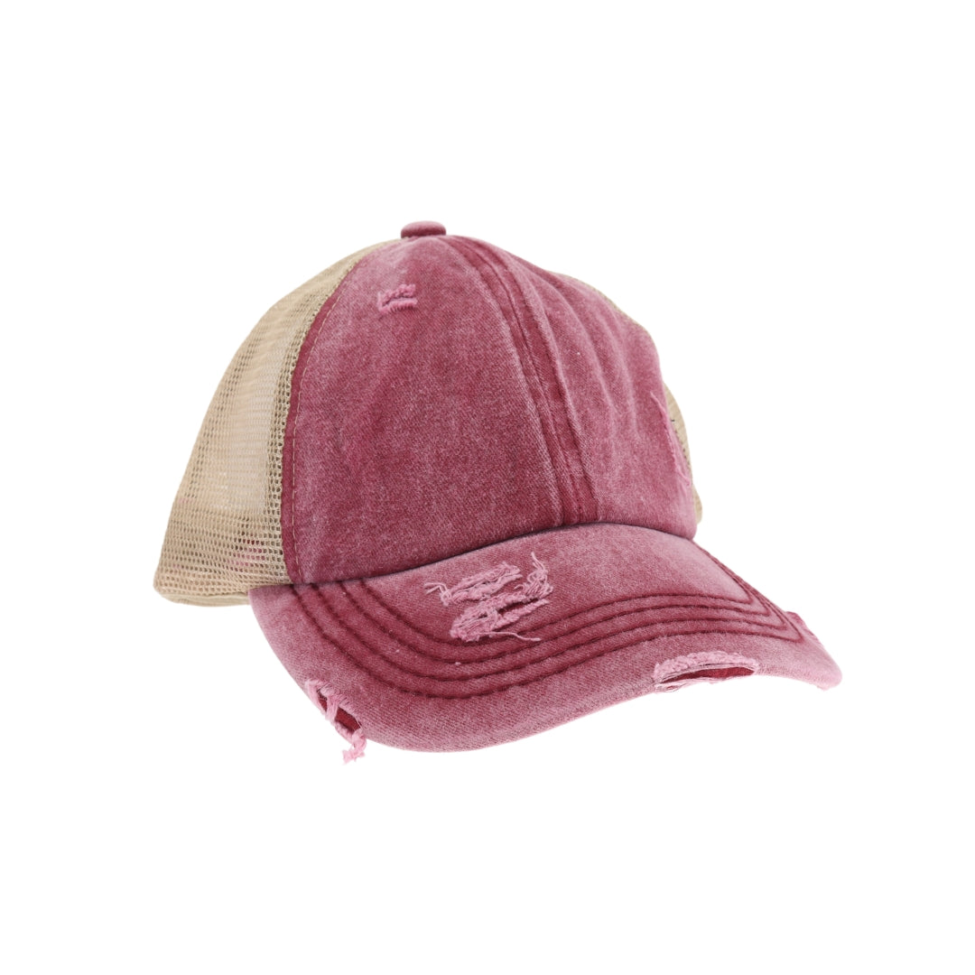 Washed Denim Criss Cross High Pony CC Ball Cap BT780