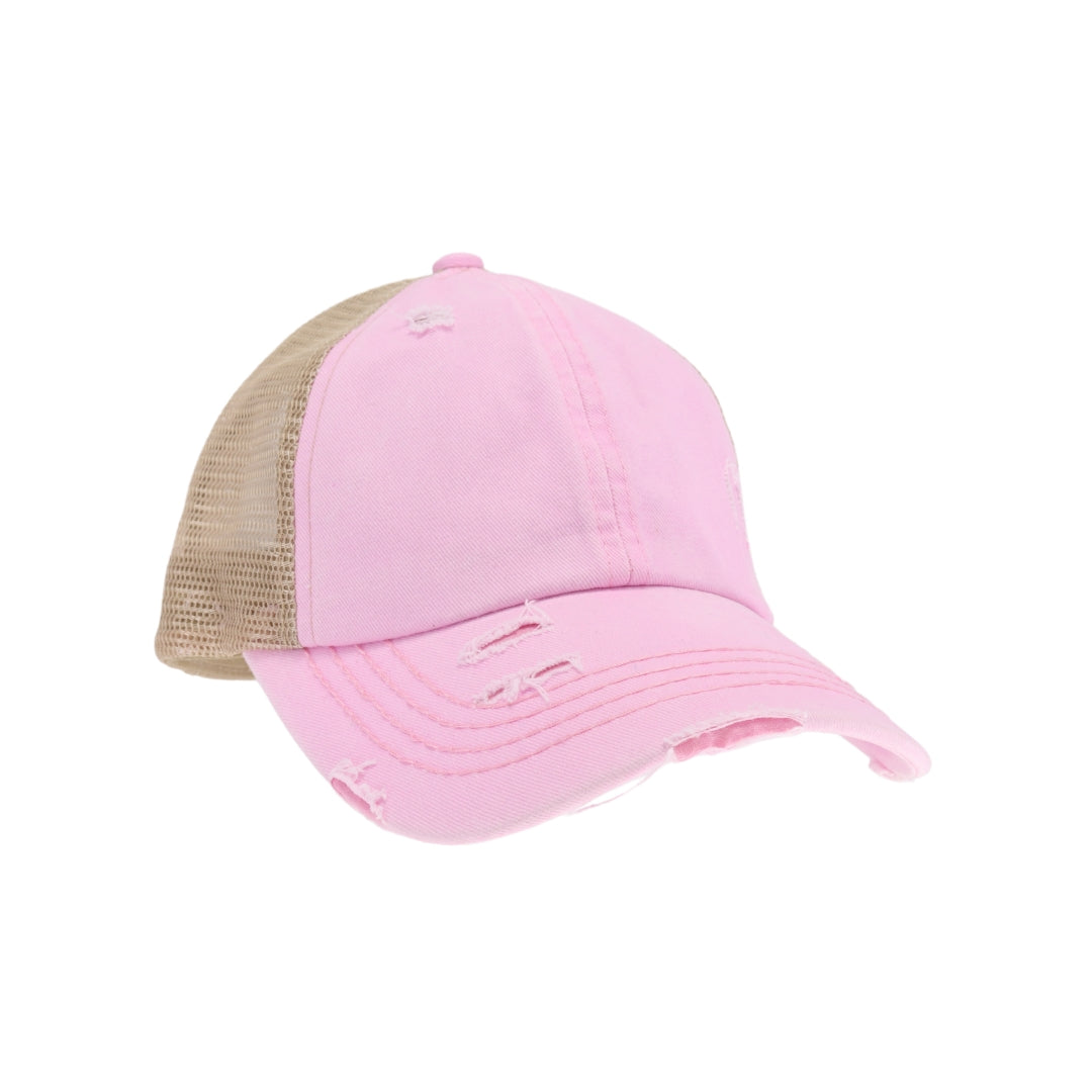 Washed Denim Criss Cross High Pony CC Ball Cap BT780