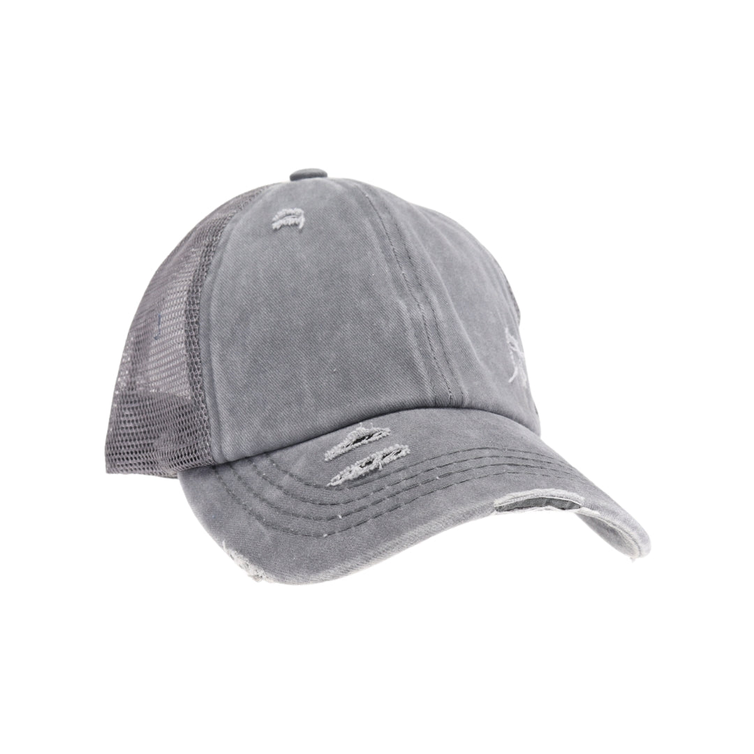 Washed Denim Criss Cross High Pony CC Ball Cap BT780