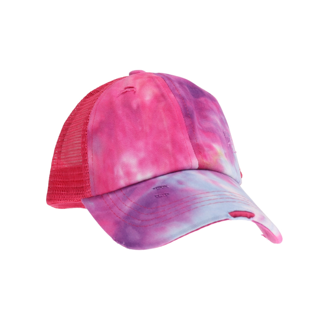 Kids Tie Dye Criss-Cross High Ponytail CC Ball Cap KIDSBT791