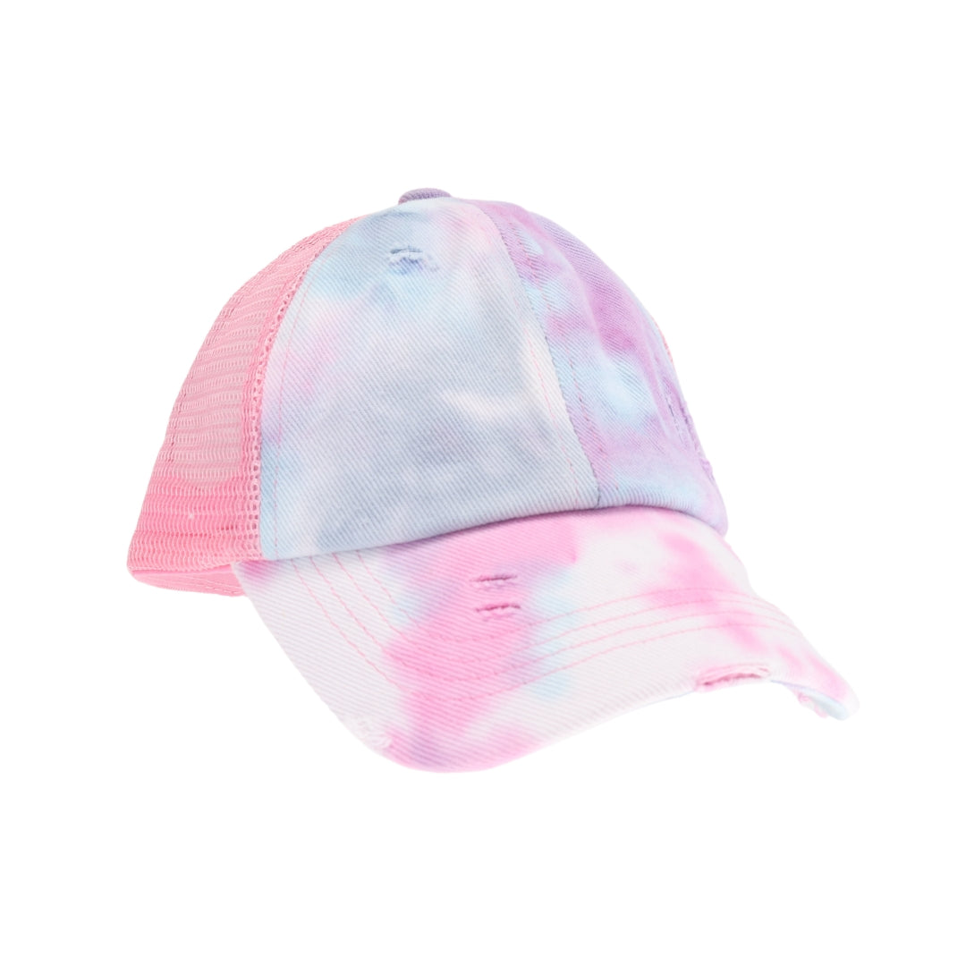 Kids Tie Dye Criss-Cross High Ponytail CC Ball Cap KIDSBT791