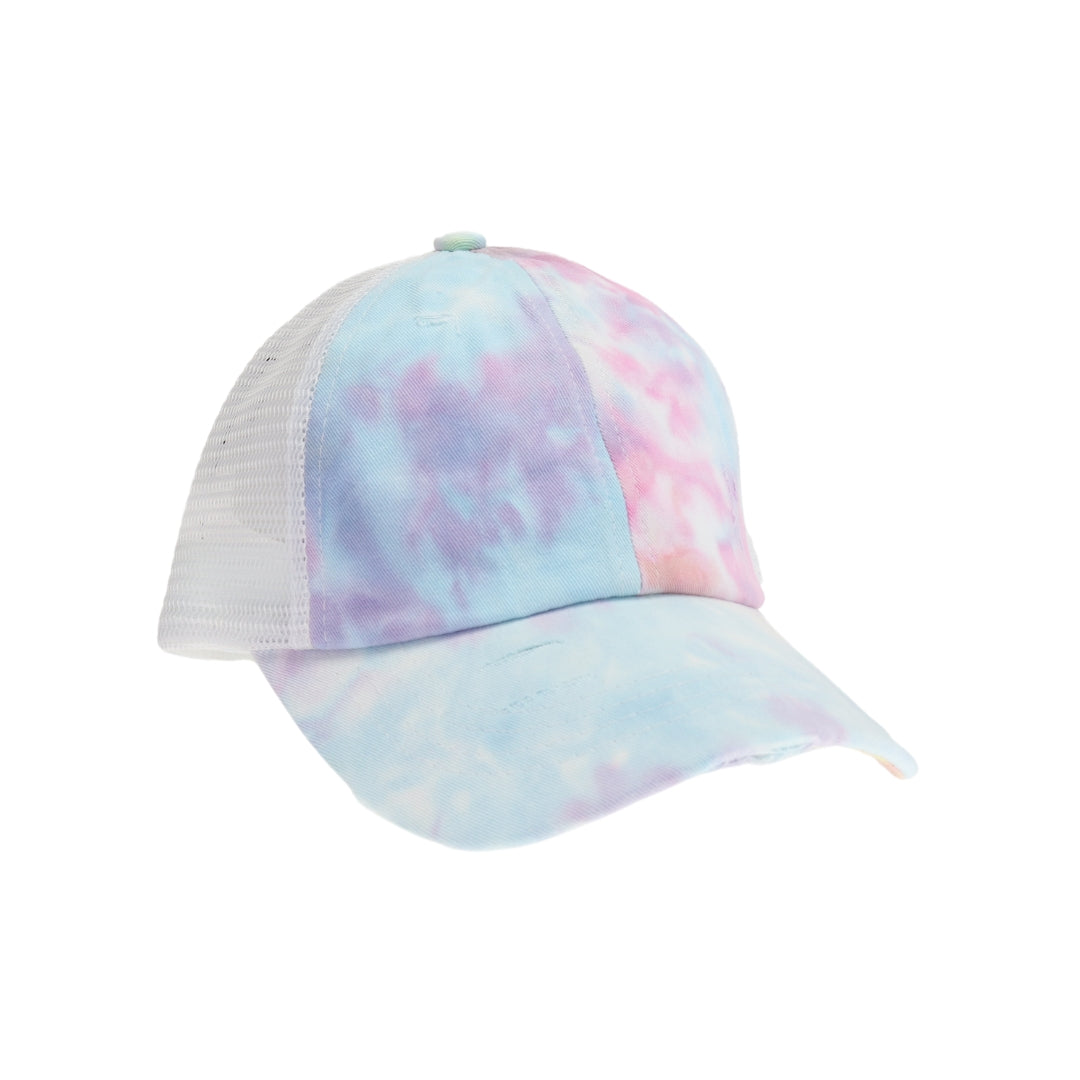 Tie Dye Criss-Cross Mesh High Ponytail CC Ball Cap BT924