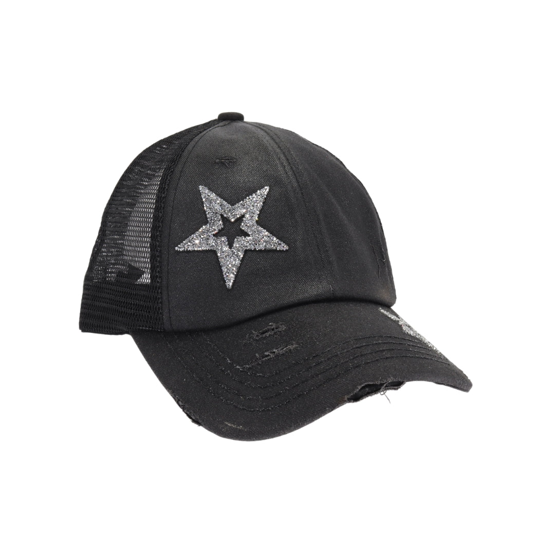 Hand Spray Glitter Star Criss Cross High Pony C.C Ball Cap BTB8058