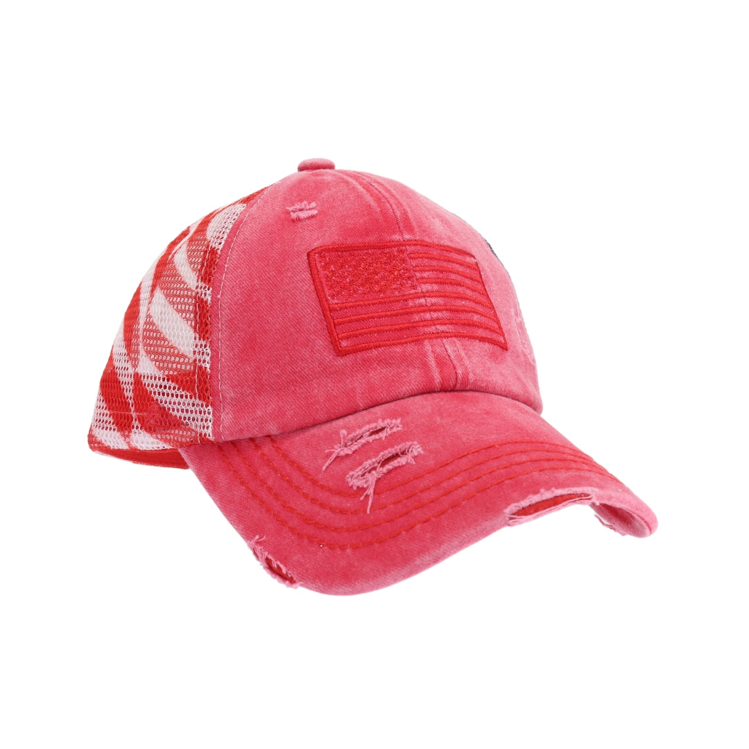 American Flag Criss Cross High Pony C.C Ball Cap BTB8060