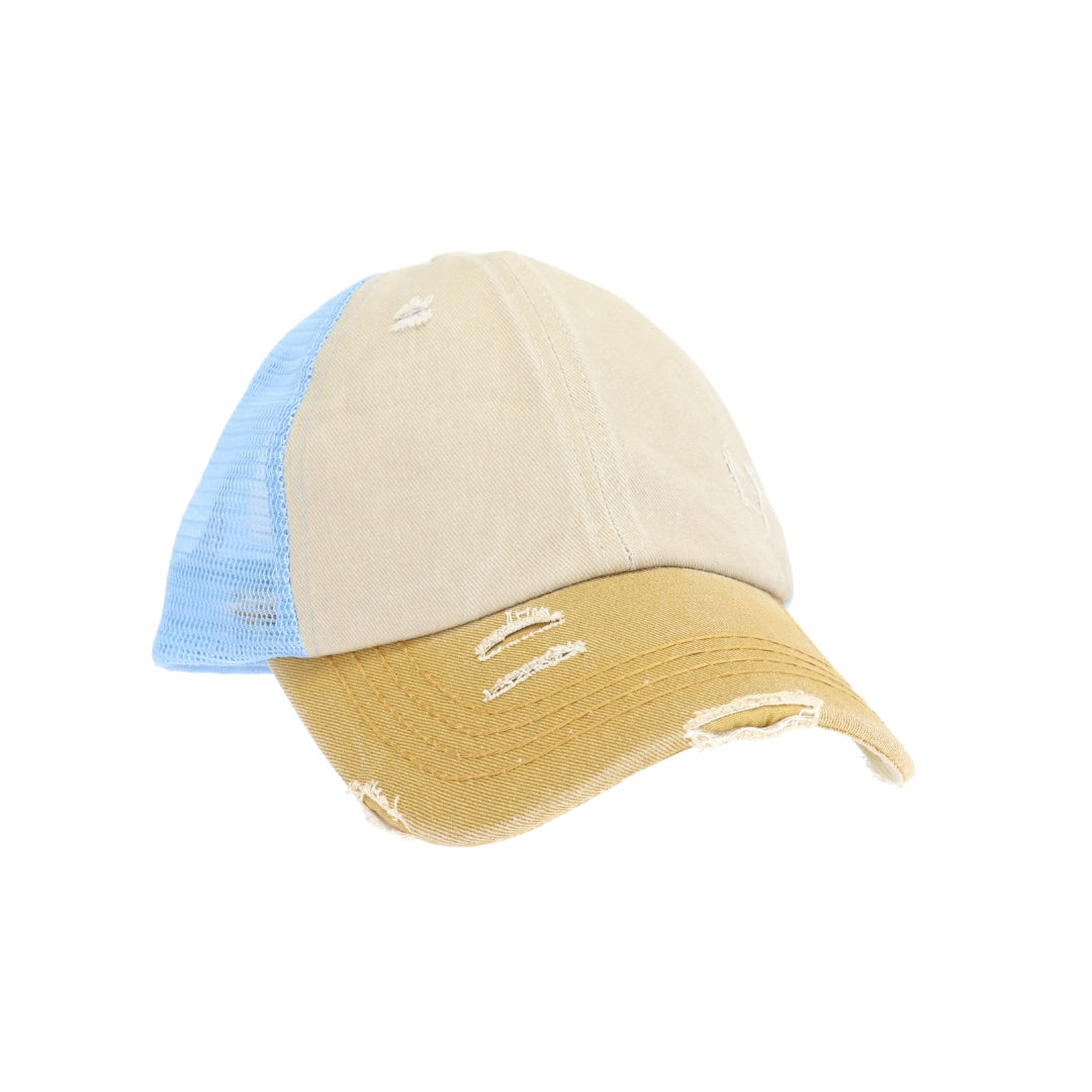 Tri-Color Stone Washed Cross Criss Cross High Pony C.C Ball Cap BT781