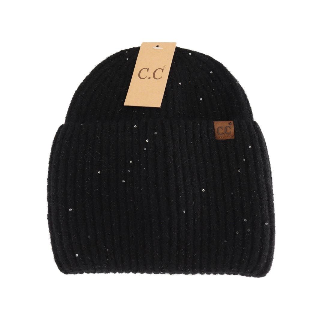 Wide Cuff Metallic Sequin C.C Beanie HTE0104