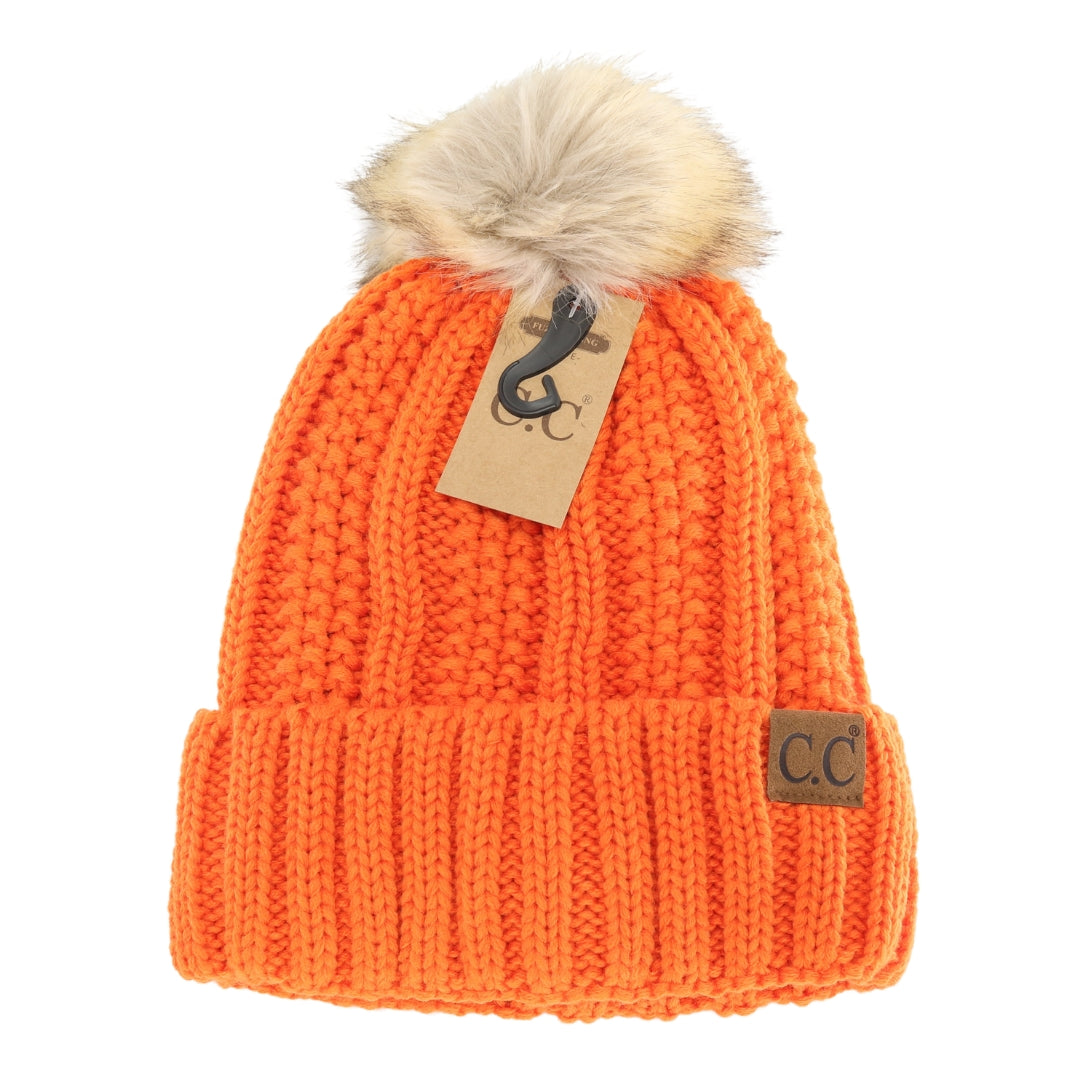 Fuzzy Lined Fur Pom CC Beanie YJ820