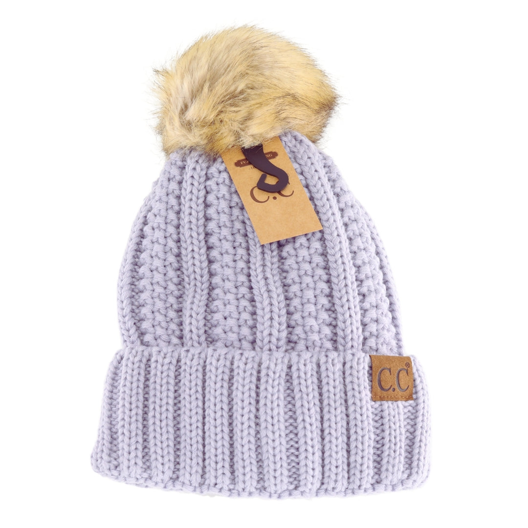 Fuzzy Lined Fur Pom CC Beanie YJ820