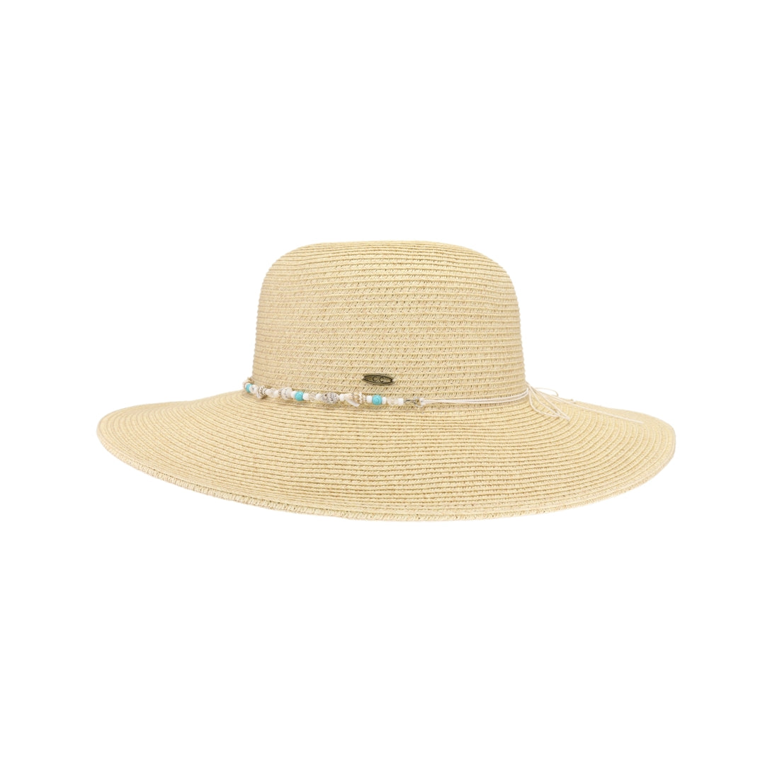 Shell & Bead Trim Wide Brim C.C Sunhat STH0039
