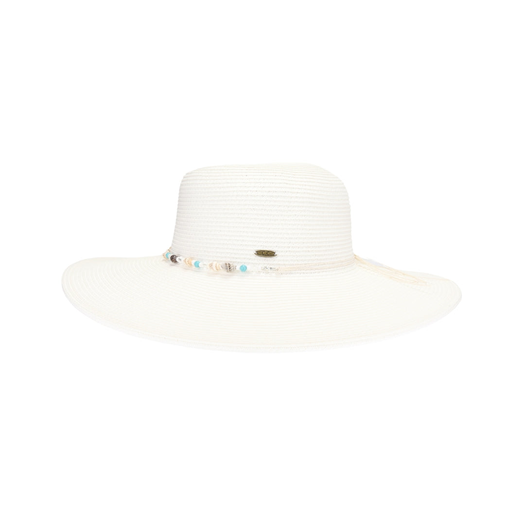 Shell & Bead Trim Wide Brim C.C Sunhat STH0039