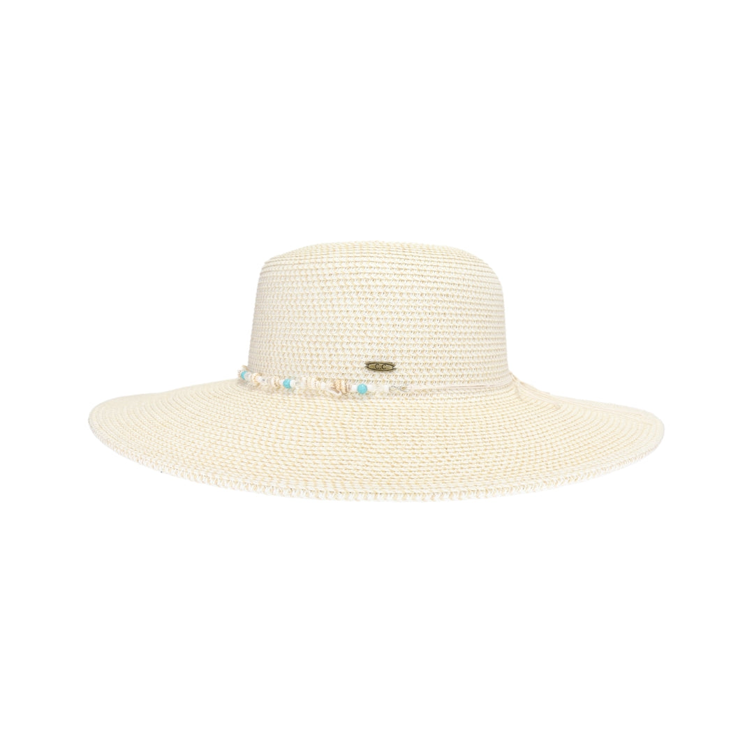 Shell & Bead Trim Wide Brim C.C Sunhat STH0039