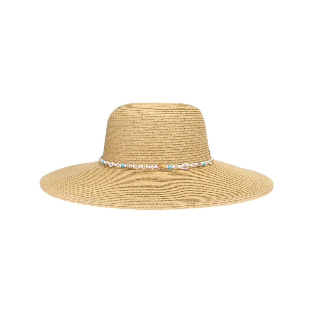 Shell & Bead Trim Wide Brim C.C Sunhat STH0039