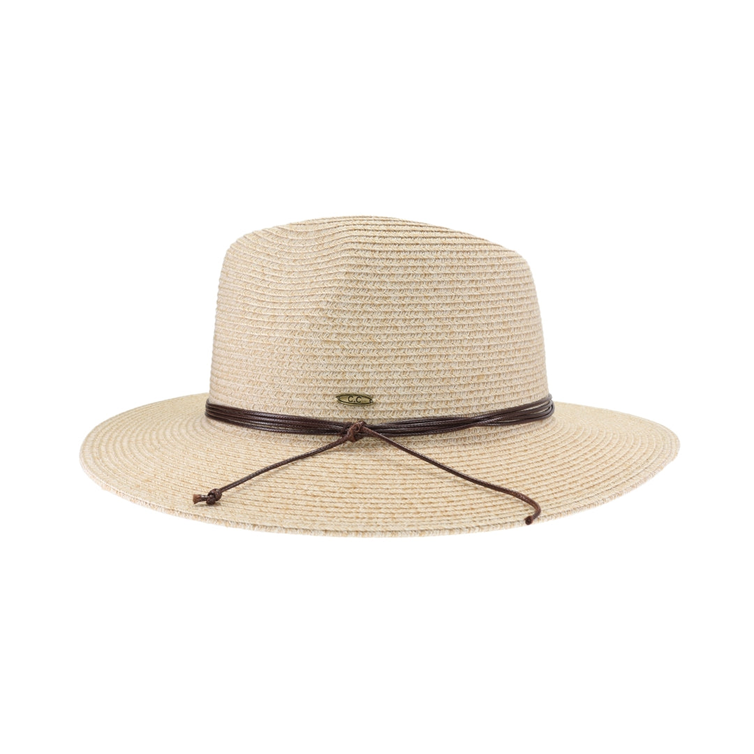 Two-tone Leather Cord C.C Panama Hat PNH0044