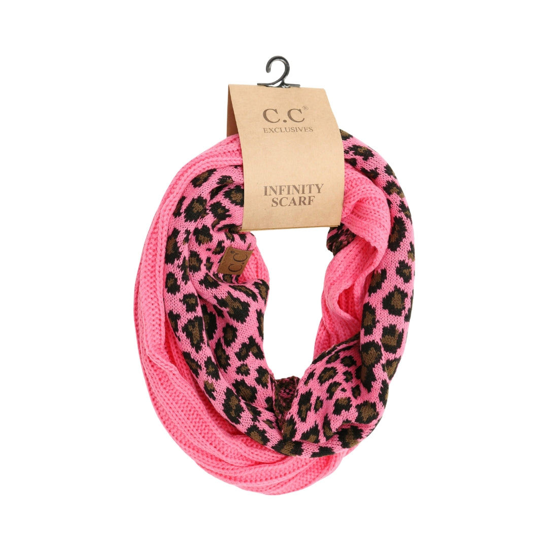 Ribbed Knit Leopard Accent CC Infinity Scarf SF80