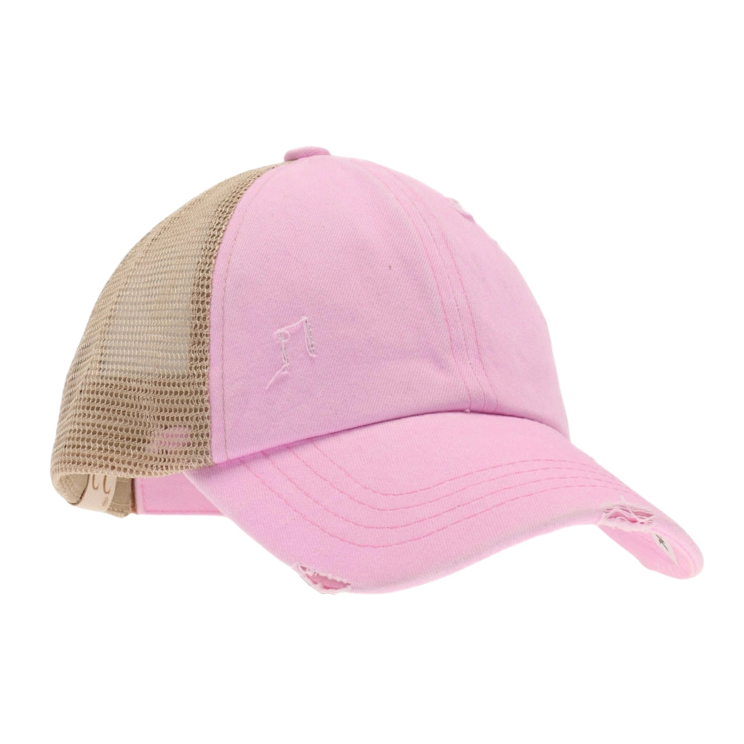 KIDS Distressed Criss-Cross High Ponytail CC Ball Cap KIDSBT780