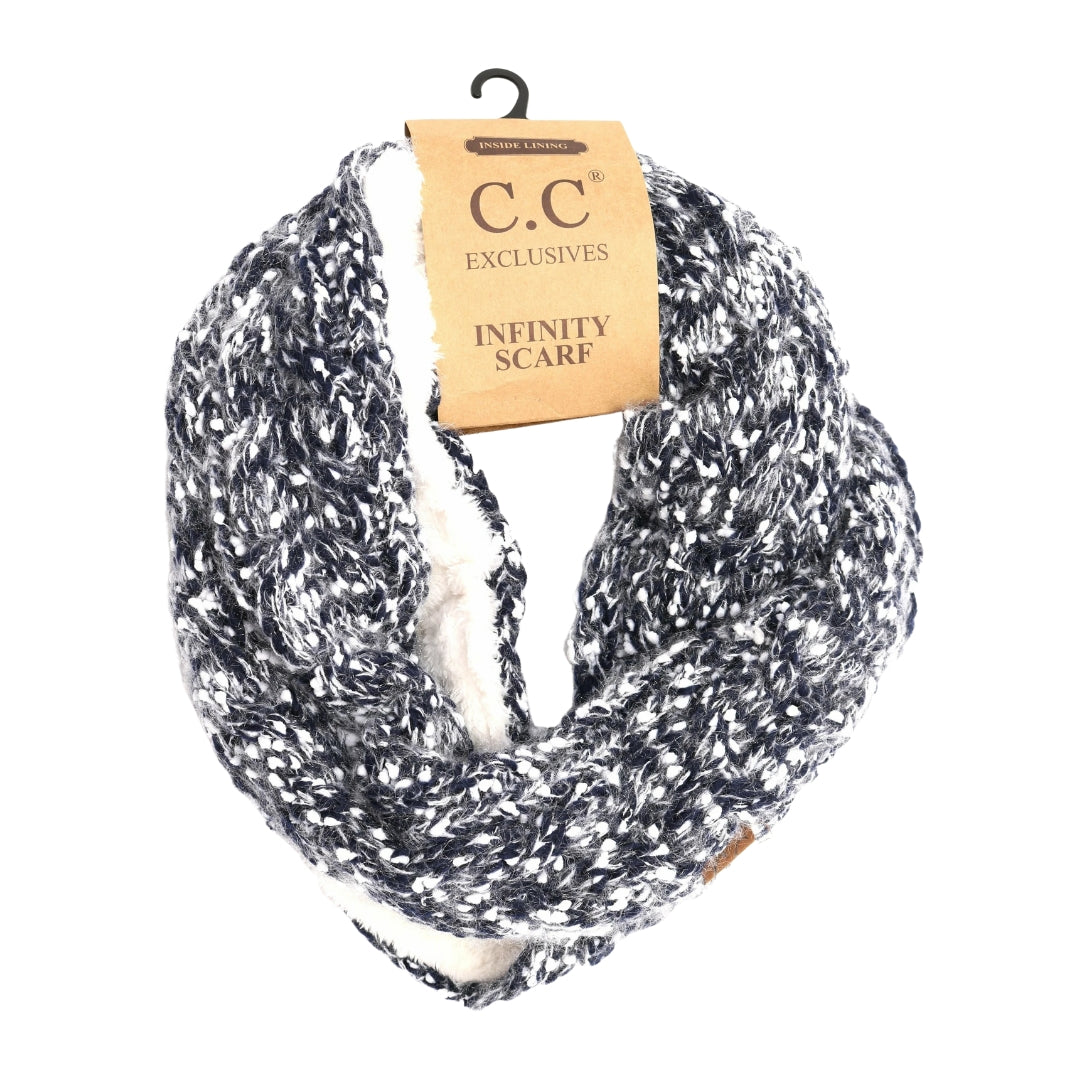 Fuzzy Lined Popcorn Knit CC Infinity Scarf INF1825