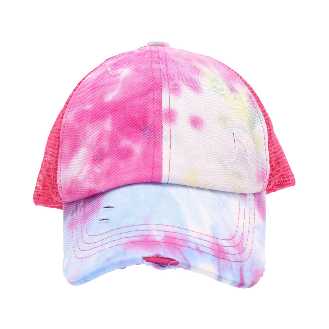 Kids Tie Dye Criss-Cross High Ponytail CC Ball Cap KIDSBT791