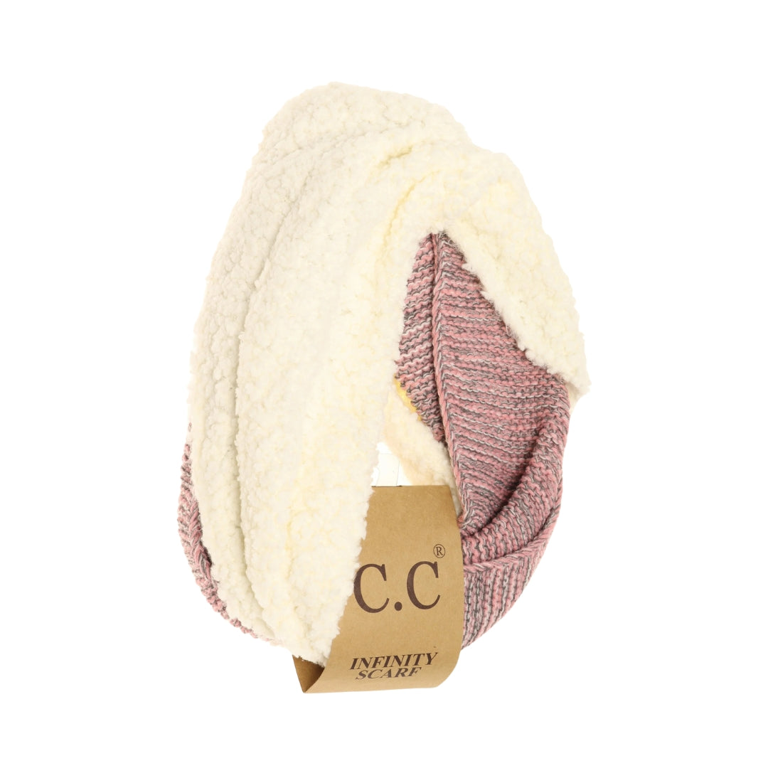 Popcorn Heathered Sherpa Lined Knit Scarf INF7391