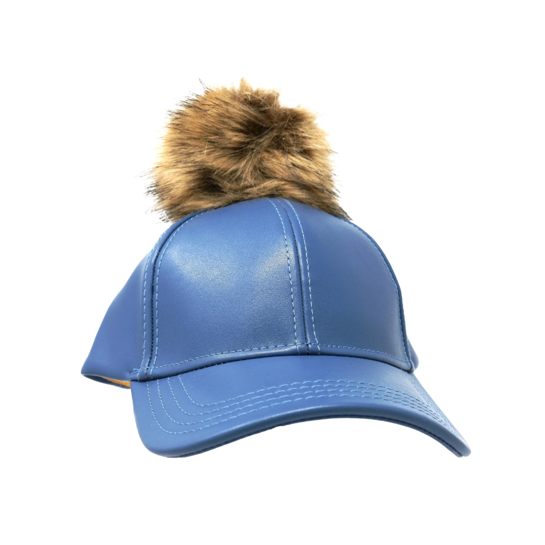 Faux Leather Fur Pom CC Ball Cap BA13