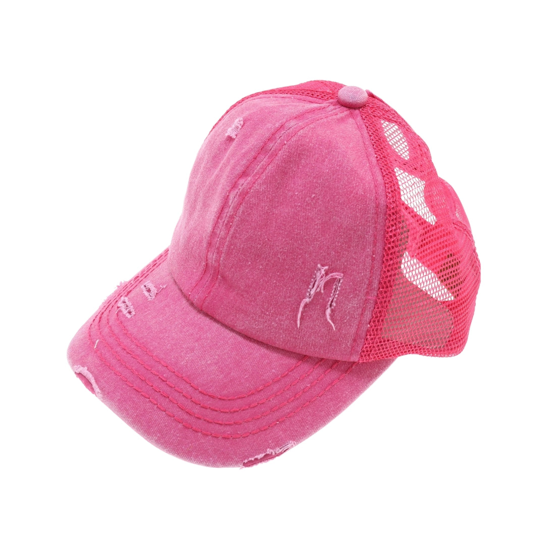 Distressed Mesh Back High Pony CC Ball Cap BT13