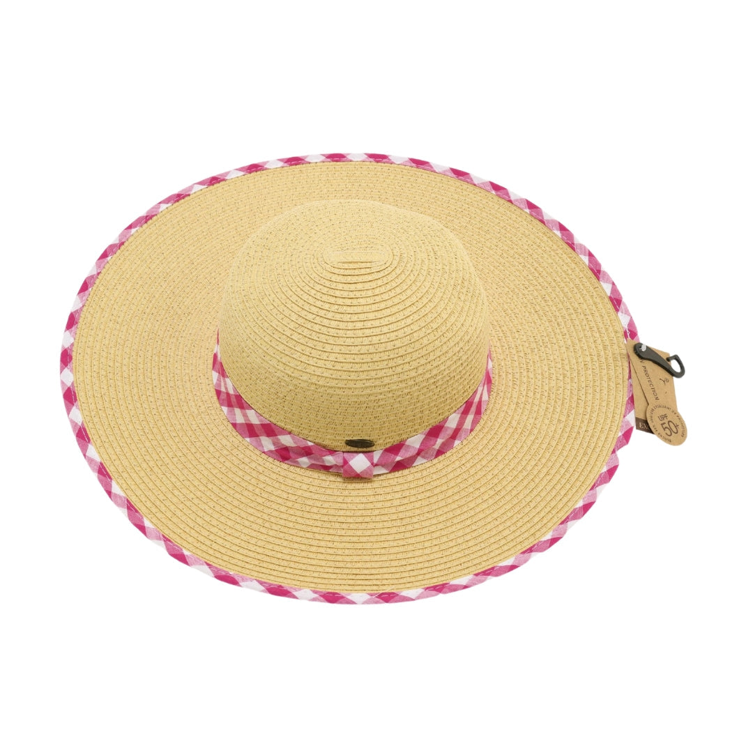 Straw Brim Hat w/Gingham Print ST3006